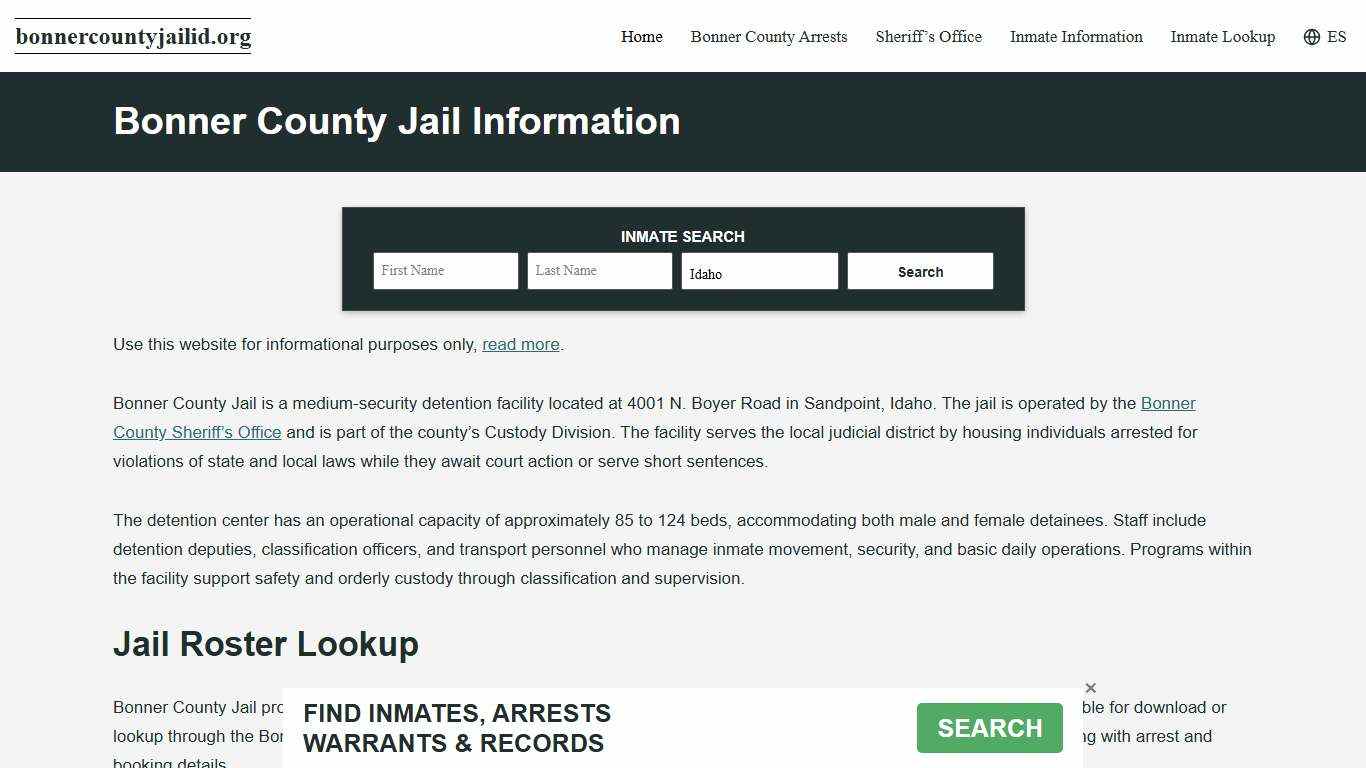 Bonner County, ID Jail Roster, Inmate Info